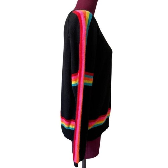 Brodie Cashmere Rainbow Stripe Crewneck Sweater size M Black - Picture 7 of 7